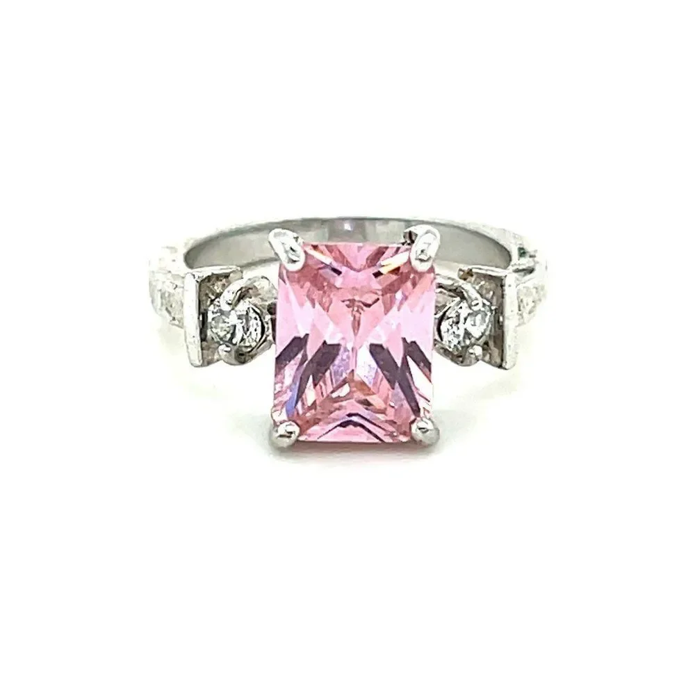 Emerald Cut‎ Pink/White Stone Ring